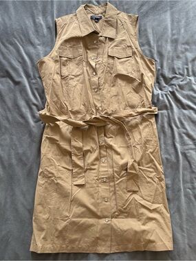 Lands' End Sleeveless Utility Shirt Dress in Tan